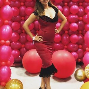 Pin Up Girl Laura Byrnes red hot wiggle dress